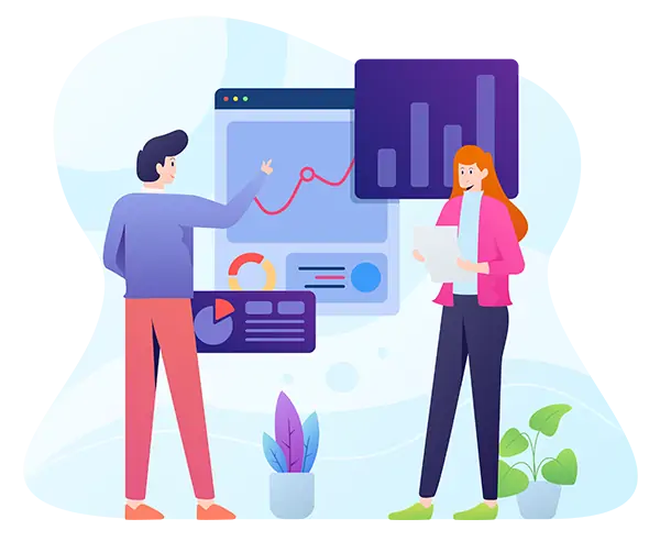 decorative illustration of business people looking at data